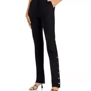 Trina Turk Fete High Rise Ponte Knit Gold Button Side Straight Leg Pants Trouser